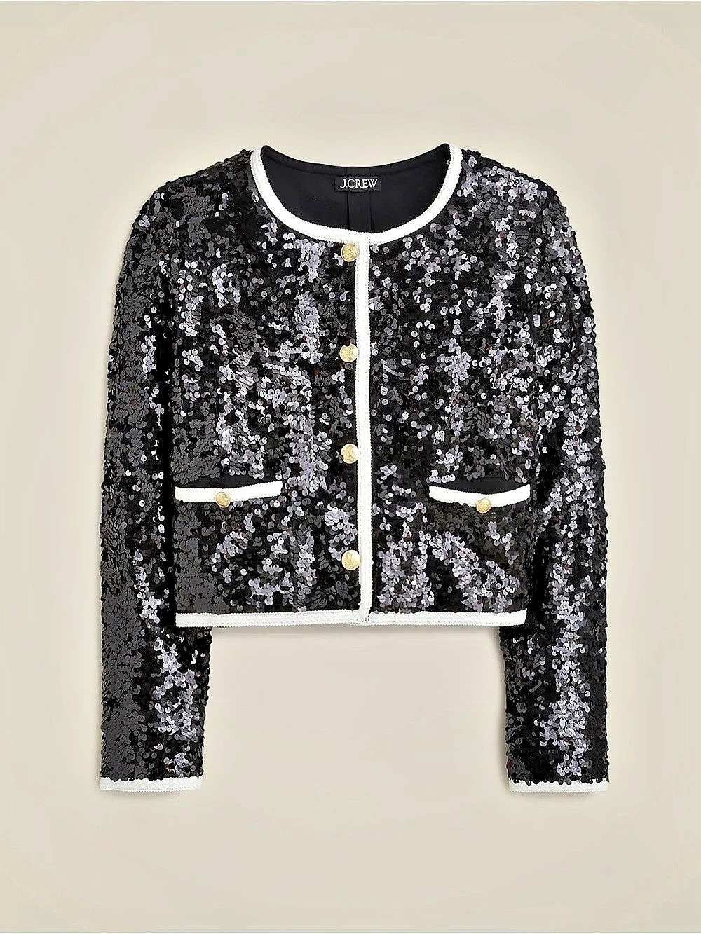 J. crew Sequin Mariner Black Sequin Cropped Jacket